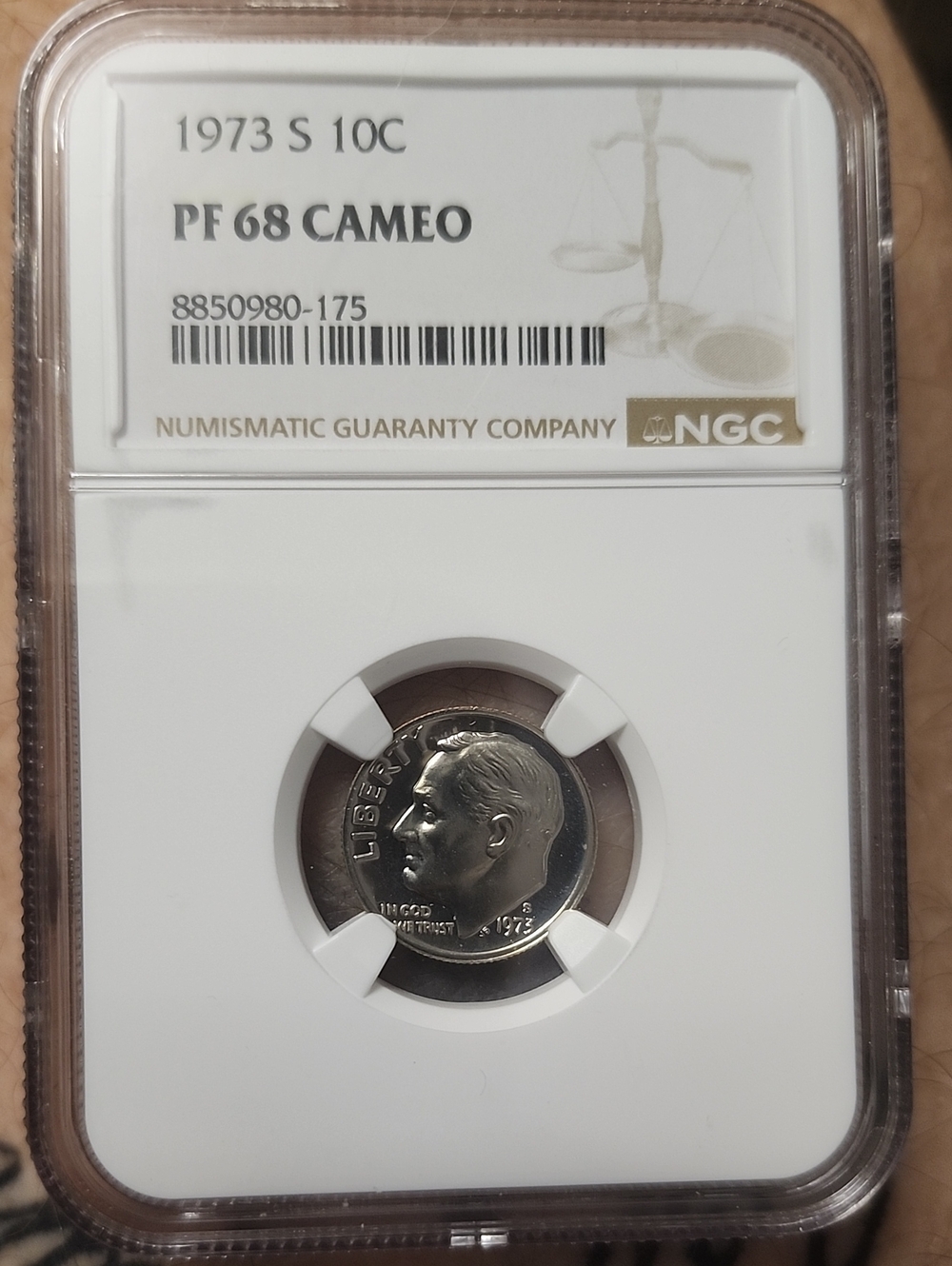 NGC Graded 1973 S Roosevelt Dime PF 68 Cameo